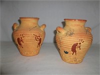 2 Indian pottery Vases 6"tall 3" wide