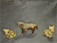 3 Piece Brass Dogs and Horse