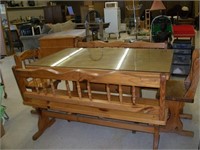 Kichen Table Solid Wood w/Glass Top & Benches