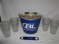 Bud Light Set: Bucket & Glass: 7"T Bucket /6" Glas