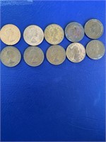 10 English pennies-Various Years