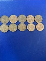 10 English Pennies- Various Years