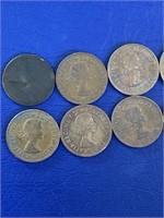 10 English Pennies-Various Dates