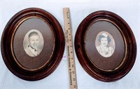 pr. walnut oval frames w/vintage ohotos