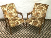 2 fauteuils Mid-Century bois et tissu