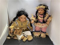 18" Native American Porcelain Dolls Pair