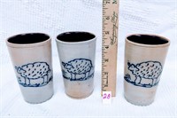 (3) Rowe pottery tumblers