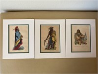 3 Handpainted Native American Prints, approx. 5 X7