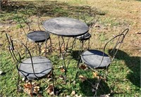 Patio table & 4 chairs, wood & metal, weathered