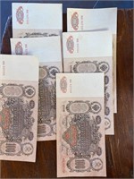 6 Russian 100 Rouble Notes Series 1910...