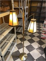 Vintage 2 Light Stand Lamp Brass and Walnut   Nice