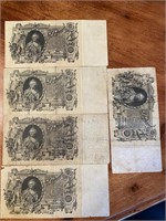 5 Tsarist Imperial Russian Rouble Notes 1910