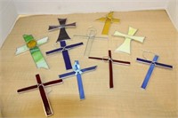 SELECTION OF STAIN GLASS CROSS ORNAMENTS