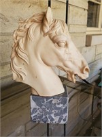 Horse Head carved mounted to marble block