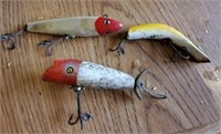 Wood Fishing Lures - 3,  in weathered condition