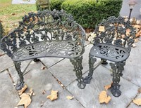 Cast metal bench & chair patio set