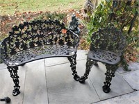 Cast Metal Bench & Chair patio set