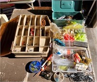 Fishing tackle boxes with supplies