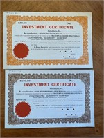 2 Fraternal Order Of Beavers Investment Certs.