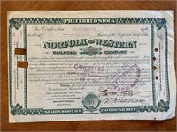 Norfolk and Western Railroad Company Stock Certs.