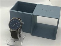 NEW SKAGEN MENS GUNMETAL MESH BAND BLUE DIAL WATCH