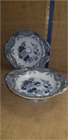2 DECORATED BOWLS W/ HANDLES