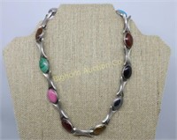 Necklace, Sterling Silver Multi Stone