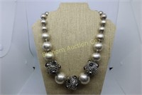 22" Necklace Sterling Silver Black Stones
