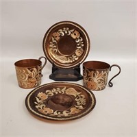 Beautifully Etched Copper Cups & Saucers