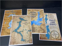 (4) 11X17" North Idaho Lake Maps Signed by