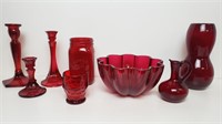 (8) Pieces Red Glass Pegged For The Holidays