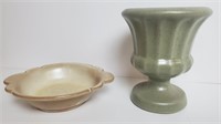 Frankoma Pottery Bowl #30B & McCoy Green Vase