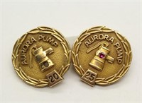 Aurora Pumps 20 yr & 25 yr 10K Gold Pins 4.7 Grams