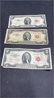 1953a red seal $2 dollar bills