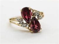 10K Purple Reddish Spinal Stones & Diamonds Ring