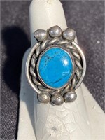 Turquoise mounted in sterling silver ring size 8