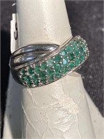 Emeralds in a heavy sterling silver ring sized