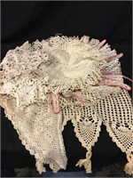 Hand Crocheted Doilies and Vintage Gloves