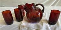 Ruby Red Pitcher & Glasses