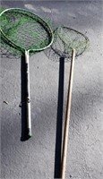 Fishing nets (2), wood and metal handle