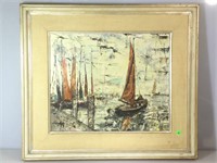 L Heritier, oil on canvas of sailboats , 1950-60