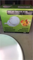 2 Tupperware dishes, salad cutter bowl, cake