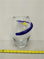 glass vase with blue swirl