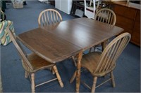 Wooden Drop Leaf Table w/ 4 Chairs