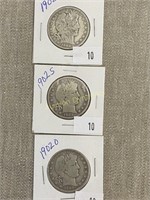 1902, 1902s, 1902o Barber Half Dollars