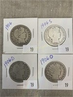1906, 1906s, 1906d & 1906o Barber Half Dollars