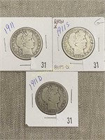 1911, 1911s & 1911d Barber Half Dollars