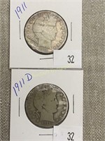 1911 & 1911d Barber Half Dollars