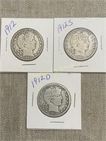 1912, 1912s & 1912d Barber Half Dollars