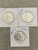 1949, 1949s & 1948d Franklin Half Dollars